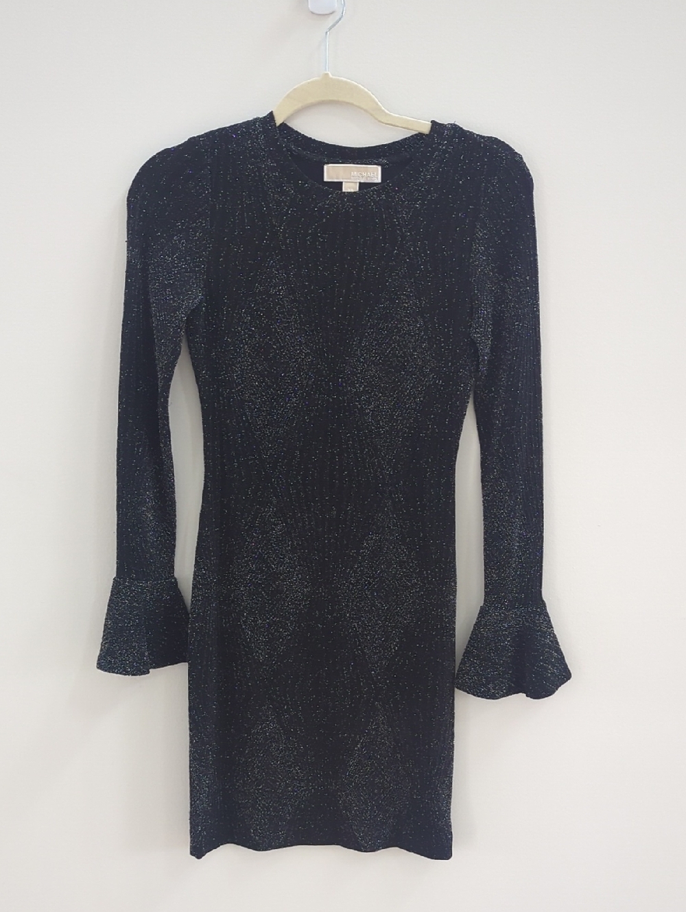 Metallic Black Long Sleeve Ruffle Cuff Dress